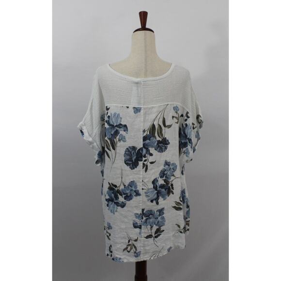 LUNGO L'ARNO Sz 3x Blue White Floral Linen Top Blouse NWT Made in Italy - Picture 3 of 9